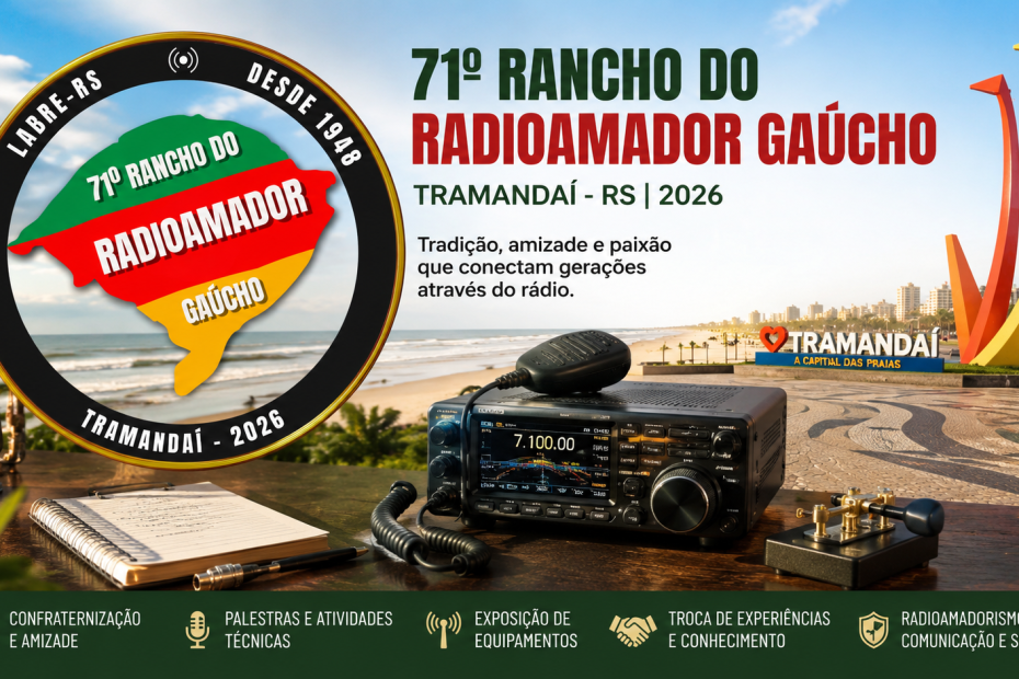 Cartaz do evento: pôster do 71º Rancho do Radioamador Gaúcho em Tramandaí.