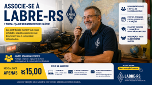 Anúncio LABRE-RS: cartaz convidando para associação à entidade de radioamadores do RS.