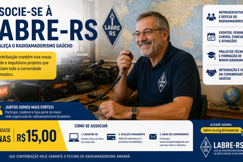 Anúncio LABRE-RS: cartaz convidando para associação à entidade de radioamadores do RS.