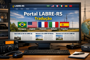 Portal LABRE-RS multilíngue exibindo opções de tradução automática em cinco idiomas.
