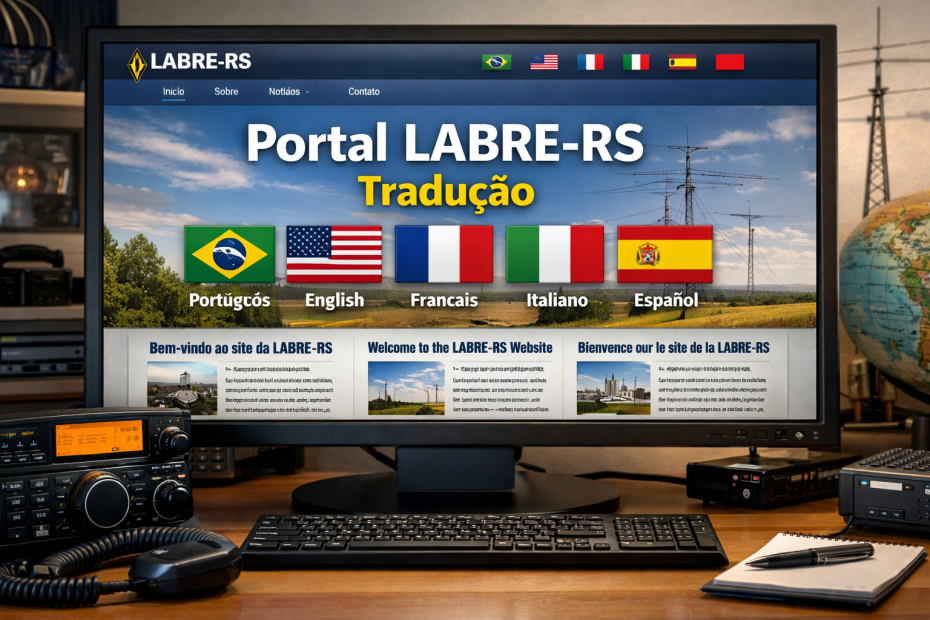 Portal LABRE-RS multilíngue exibindo opções de tradução automática em cinco idiomas.